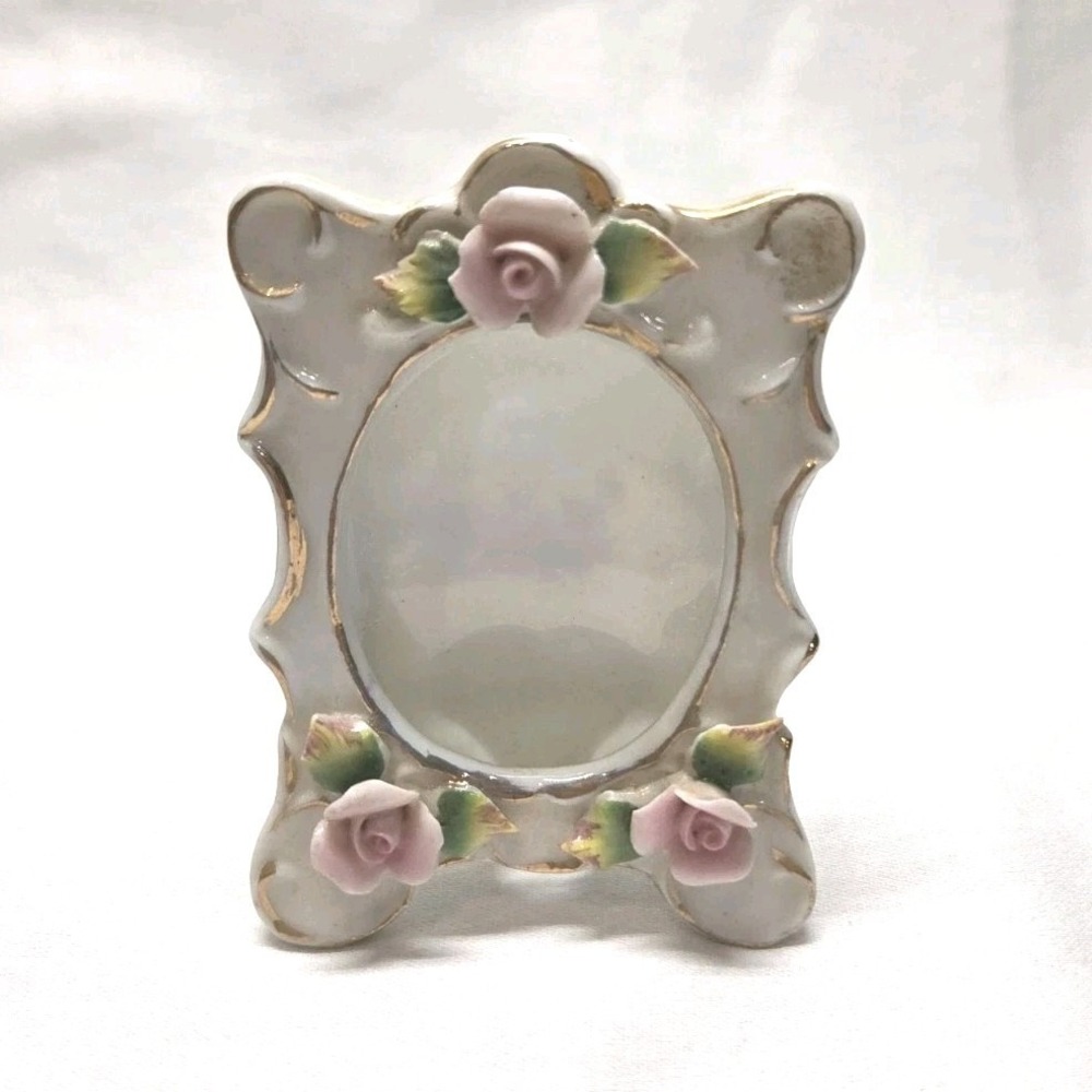 VTG Norcrest Porcelain‎ Mini Oval Floral Picture Frame Hand-Painted Pink Roses